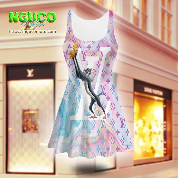 Lv and disney the lion king louis vuitton sleeveless midi flared dress gift uninque for women